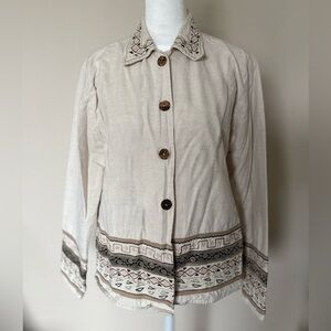 Embroidered Beige Button Down Shirt